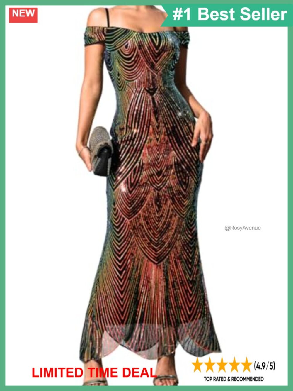 Sequin Off Shoulder Long Formal Dress Bodycon Mermaid Prom Gown
